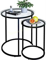 Set of 2 Nesting Tables  Black Glass  23.2In