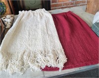 2 vtg HAND WOVEN  SKIRTS, RED - NUBBY NATURAL