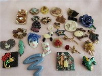 30 vtg ASSORTED FUNKY BROOCHES /PIN, RESIN, CERAMI