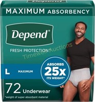 Depend Men's Underwear  Large  Grey  72ct
