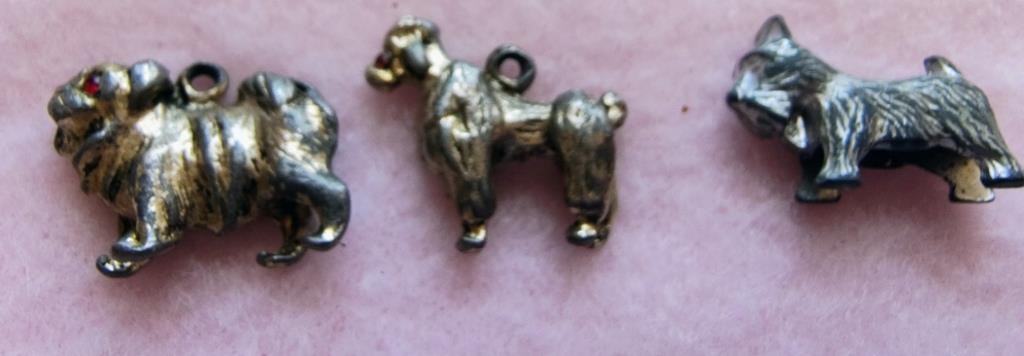 3 vtg ASSORTED METAL DOG CHARMS