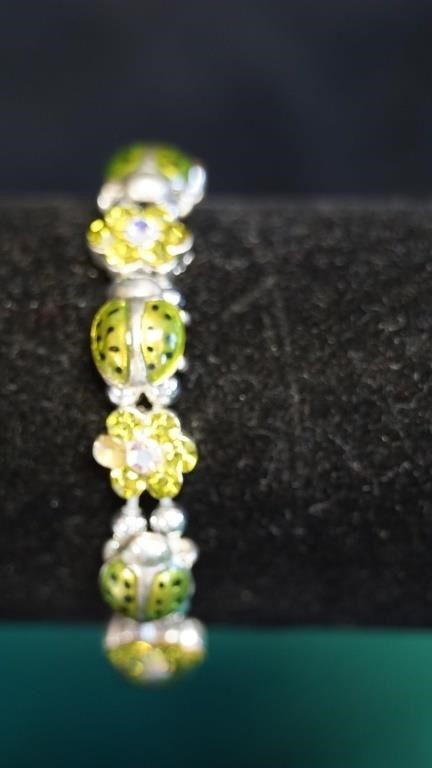NWT Stretchy Bracelet w/green stones & ladybugs