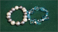 2 Stretchy Bracelets Turquoise & White/Gray