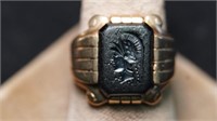 194010kt Gold Hematite Carved Intaglio Signet Ring