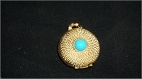 Gold Tone Locket w/Turquoise Stone
