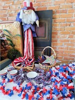 ASSORTED PATRIOTIC DECORATIONS, LEIS-GARLAND-BOWS