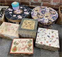 7 ASSORTED DECORATED BOXES, ROUND / RECTANGLES