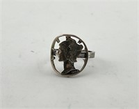 Sterling Mercury Dime Cut Out Ring Sz6, 3g