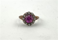 14K Pink & White Stone Ring Sz6, 3g