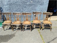 5 Vintage Bootjack back plank seat chairs old