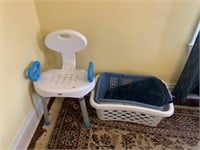 SHOWER CHAIR AND LAUNDRY BASKETS