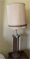 MCM WOOD LAMP, BRASS ACCENT