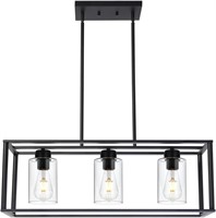 3 Light Rustic Farmhouse Linear Chandelier, Black