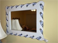 Blue and white wall mirror