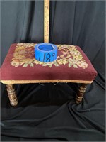 Antique Foot Stool With Needle Point