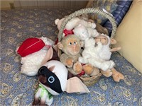Basket of plush dolls/animals