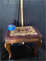 Antique Small Stool With Needlepoint