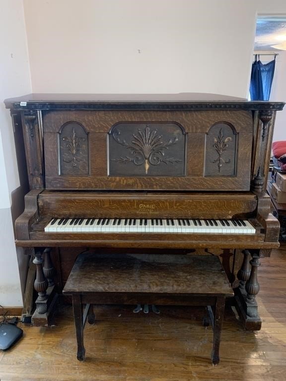 CABLE CHICAGO BURLED WOOD CONCERT PIANO WITH