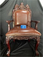 2 Vintage Oriental Themed Leather Captain's Chairs