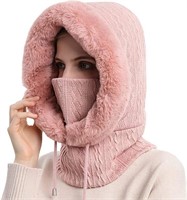 Women's Balaclava Fleece Hood Winter Hat - Pink