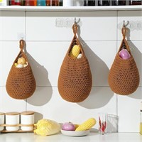 3Pcs Retro Boho Hanging Fruit Baskets, Caramel
