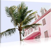 Vintage Seascape Palm Tree& Pink Print, 45"x30"