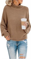 Women's Oversized Turtleneck Sweater, Brown,Medium