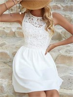 Women's Floral Lace Sleeveless Dress White, Medium