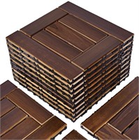 27PCS Wood Interlocking Deck Tiles, Walnut Checked