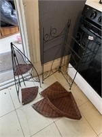 WIRE PLANT STAND WITH WICKER SHELVES, MAY NEED