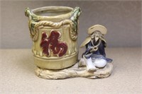 Vintage Chinese Mudman Flower Pot