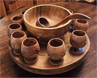 Wooden Lazy Susan Punch Bowl Set
