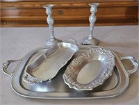 Silver Plated Serving Trays and Candle Holders