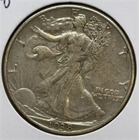 OF) 1938-D Walking Liberty half dollar-XF