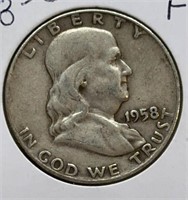 OF)  1958-D Franklin half dollar-fine