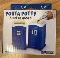 F8) NEW IN BOX Porta potty shot glasses.