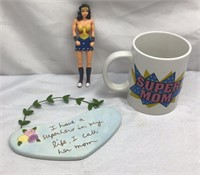 F4)  SUPERHERO MOM LOT, SMALL CERAMIC SIGN,