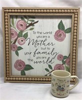 F4) NICE WOOD FRAMED MOM SIGN, PLUS VINTAGE COFFE