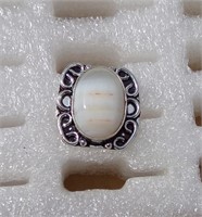 Agate Ring .925 Sterling Silver Plated Size 8