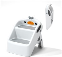 $39  Foldable 2-Step Stool for Kids  White & Grey