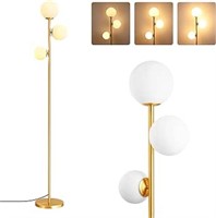 $110 EDISHINE Modern Gold Floor Lamp, 3 Globe Mid