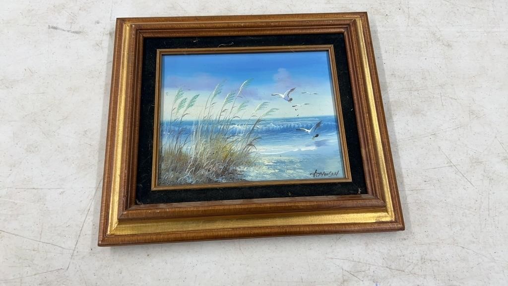 Oil on canvas, beach scene signed