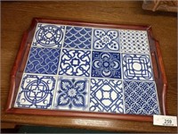 Blue and white tile tray