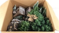 Christmas Bottle Brush Trees and Lighted Cabins