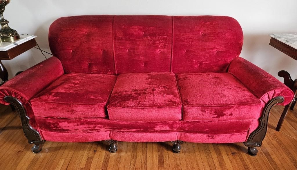 Couch with Red Velvet Fabric