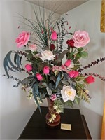 Wood Vase with Artifical Floral Arrangements