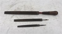 3 Metal Files, 1 With A Wood Handle