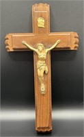 Vintage Wooden Crucifix With Bronze Jesus