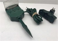 Outdoor Stake 3 Outlet Electrical Cord & 3 Plug