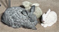 3 Large Rabbit Figurines